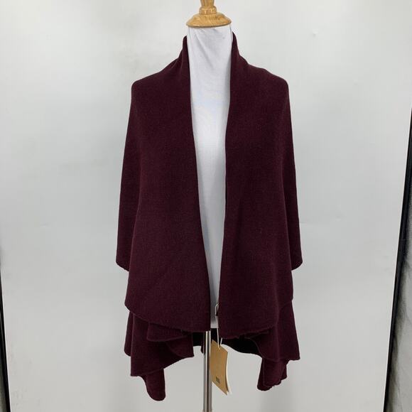 Look By M Shawl Vest Womens One Size Raisin Waterfall Hem Open Front Cardigan - Picture 2 of 11